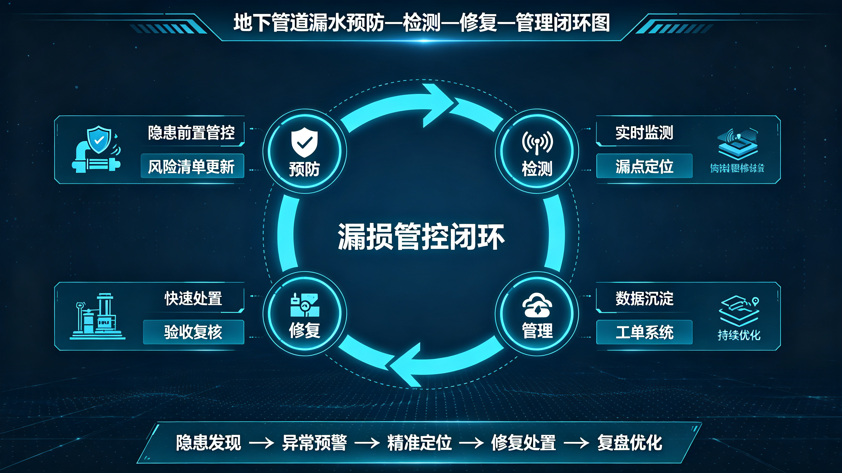 工业地下管网是工厂生产的“地下动脉”，承担着供水、排水、消防、物料输送等关键职能。然而，随着管网运行年限增长，地下管道漏水问题日益突出，成为困扰工业企业的一大顽疾。 一、工业地下管道漏水的现状与危害 许多工业企业的地下管网始建于建厂初期，管线种类繁杂，涵盖生活水、消防水、工业循环水等多个系统。受限于当年的管材标准与施工工艺，加之数十年持续埋设于地下，相当比例的管线已超出设计使用年限。据统计，在各类管道运行故障中，泄漏问题占比高达40%—60%，是威胁企业安全生产的头号管道隐患。 地下管道漏水的危害远不止于